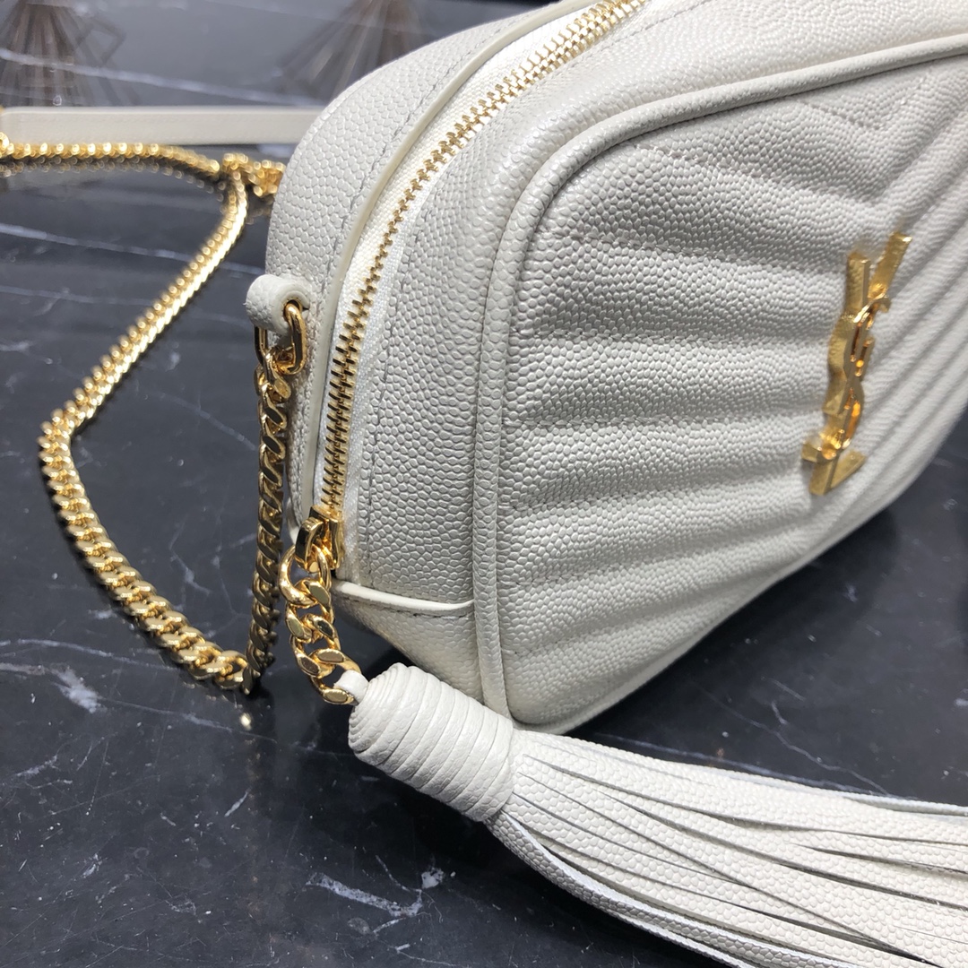 Saint Laurent Mini LOU Camera Quilted Calfskin Shoulder Bag Handbag White 748849 Gold